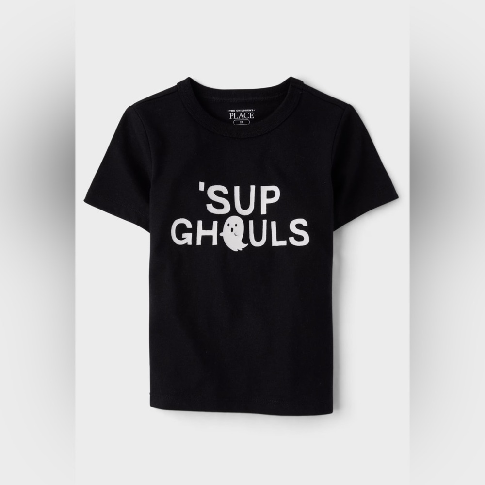 NWT The Children’s Place Toddler Boys Glow 'Sup Ghouls Graphic Tee - Black 2T